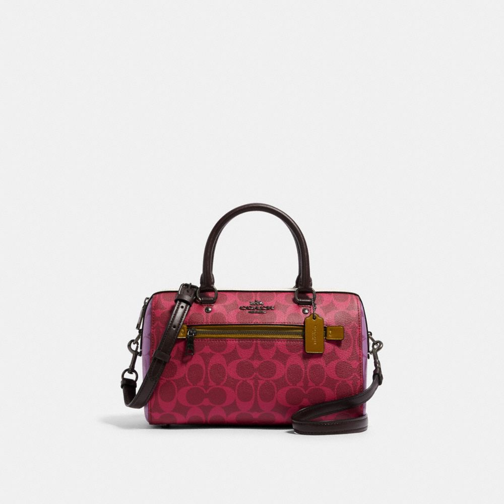 COACH 90396 ROWAN SATCHEL IN BLOCKED SIGNATURE CANVAS QB/MAGENTA MULTI