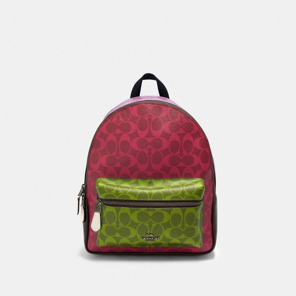 COACH 90397 MEDIUM CHARLIE BACKPACK IN BLOCKED SIGNATURE CANVAS QB/MAGENTA MULTI