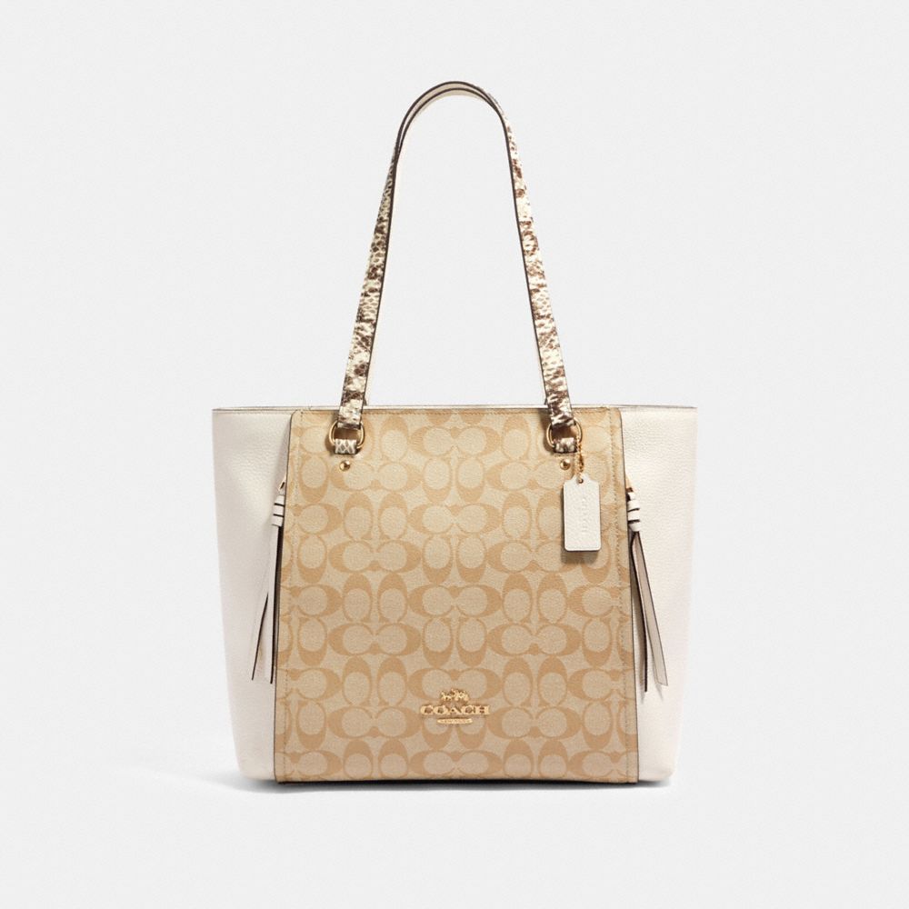 MARLON TOTE IN SIGNATURE CANVAS WITH SNAKE-EMBOSSED LEATHER DETAIL - 90434 - IM/LIGHT KHAKI MULTI