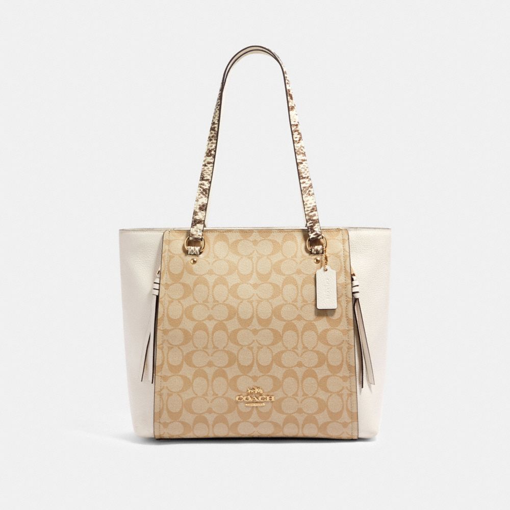 COACH 90434 MARLON TOTE IN SIGNATURE CANVAS WITH SNAKE-EMBOSSED LEATHER DETAIL IM/LIGHT KHAKI MULTI