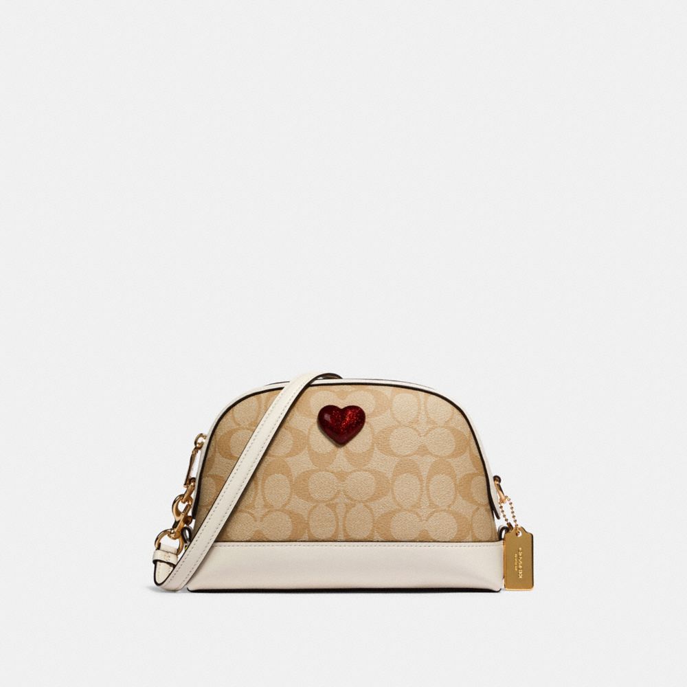 DOME CROSSBODY IN SIGNATURE CANVAS WITH HEART - IM/LIGHT KHAKI MULTI - COACH 91012