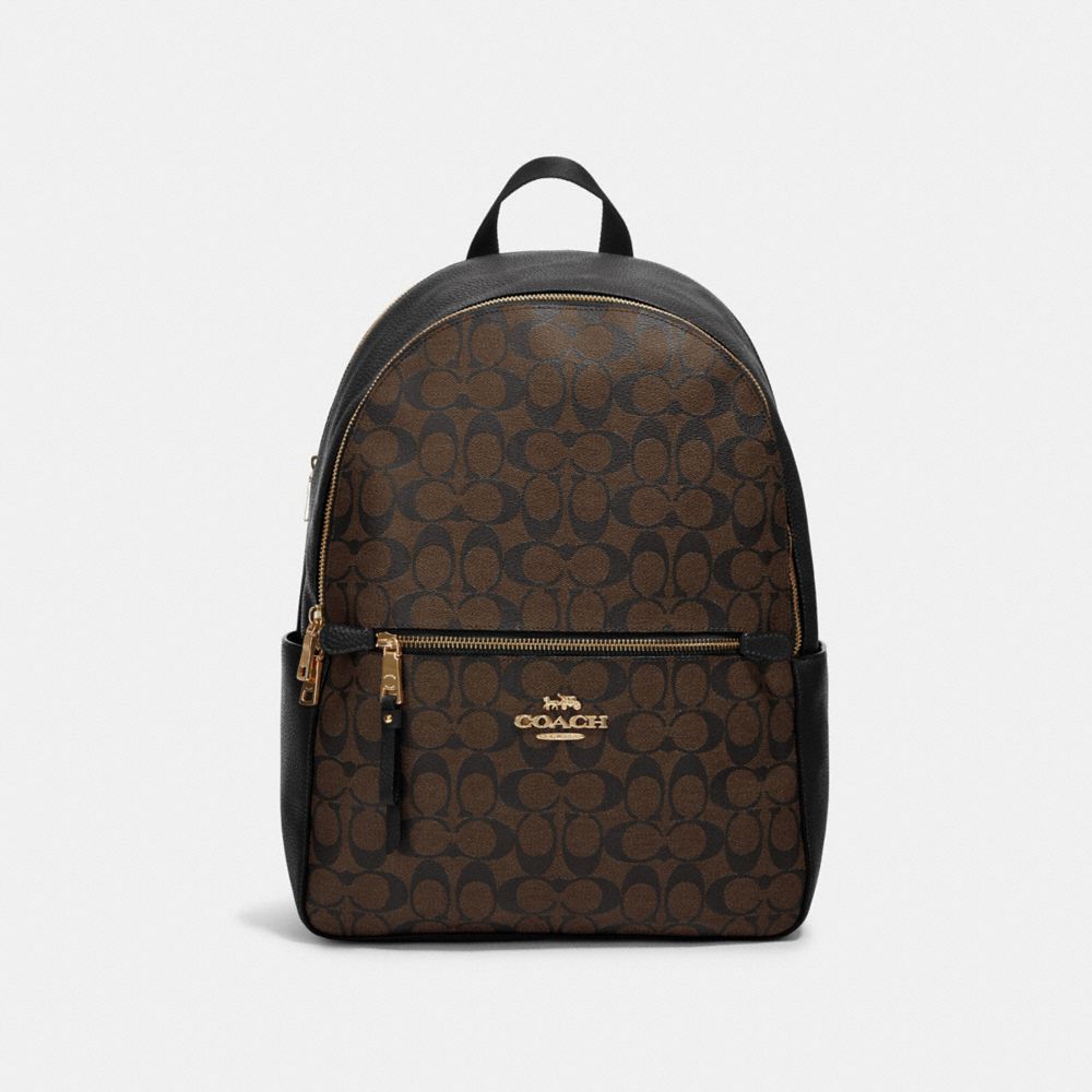 ADDISON BACKPACK IN SIGNATURE CANVAS - IM/BROWN BLACK - COACH 91018