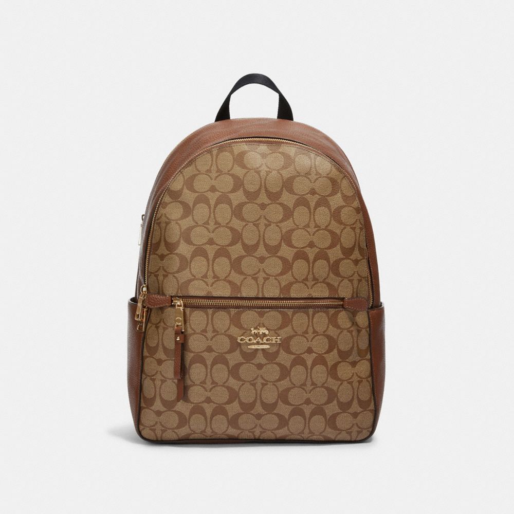 ADDISON BACKPACK IN SIGNATURE CANVAS - IM/KHAKI SADDLE 2 - COACH 91018