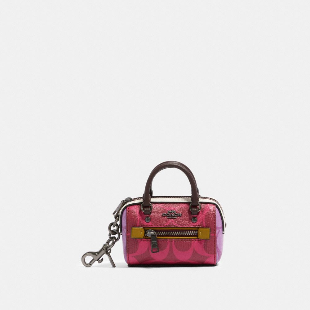 COACH 91033 ROWAN COIN CASE IN BLOCKED SIGNATURE CANVAS QB/MAGENTA-MULTI