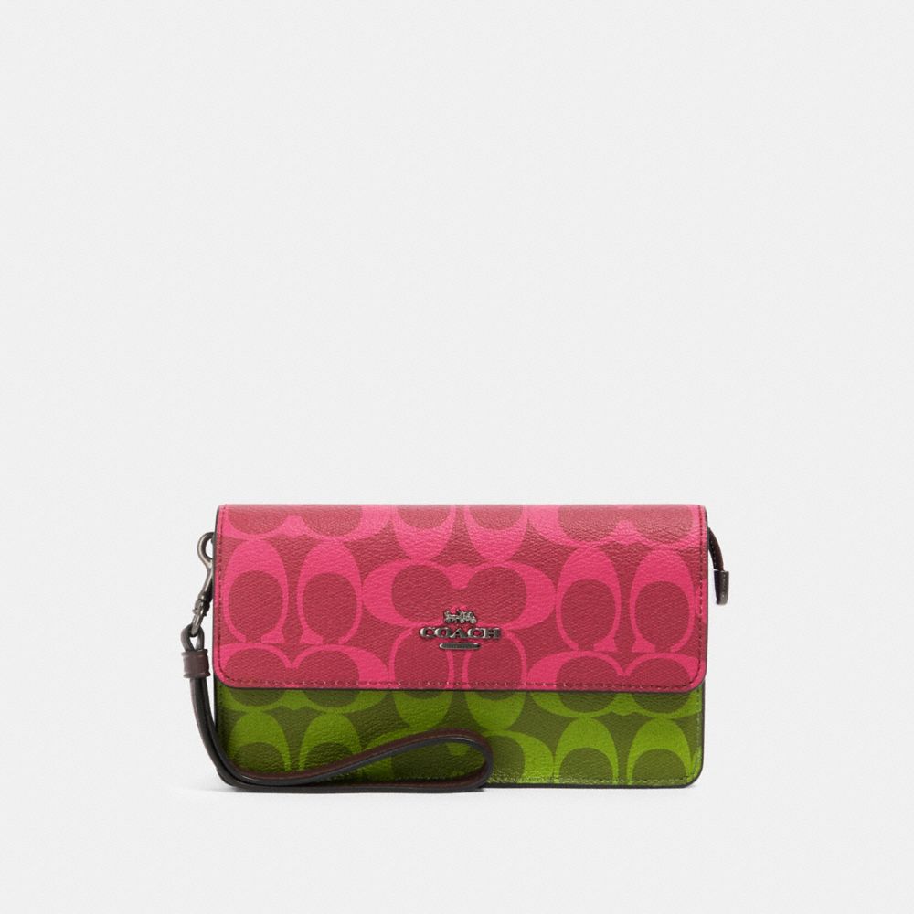 COACH 91035 FOLDOVER WRISTLET IN BLOCKED SIGNATURE CANVAS QB/MAGENTA-MULTI