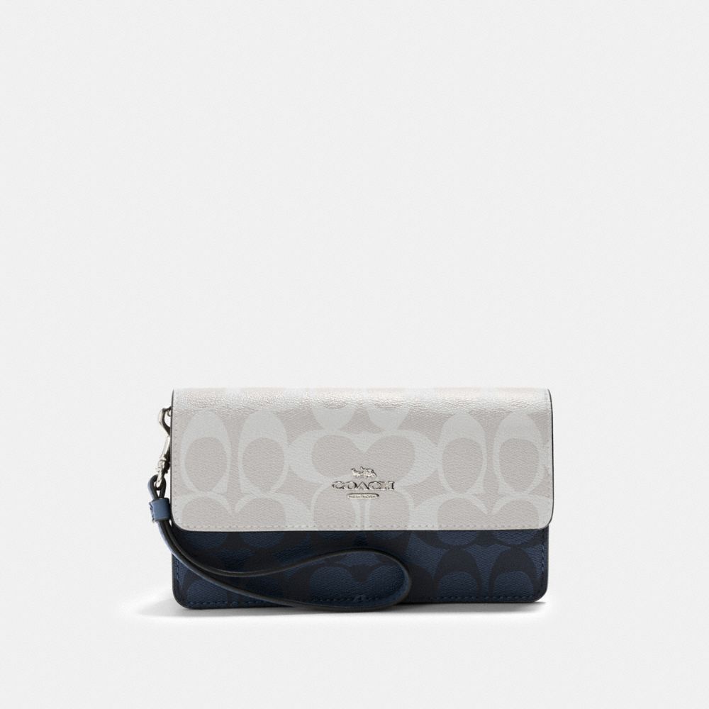 COACH 91039 FOLDOVER WRISTLET IN BLOCKED SIGNATURE CANVAS SV/CHALK MULTI