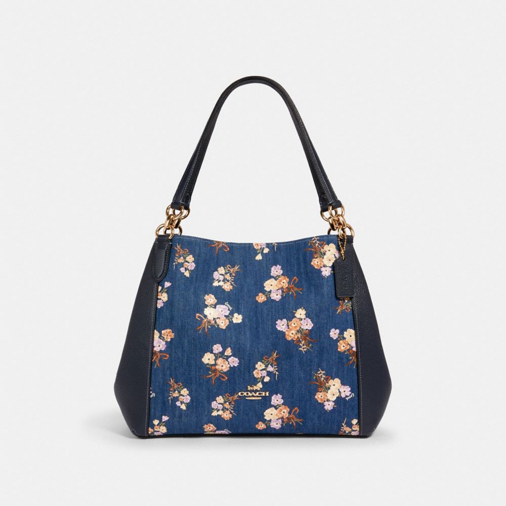 COACH 91047 HALLIE SHOULDER BAG WITH PAINTED FLORAL BOX PRINT IM/DENIM-MULTI