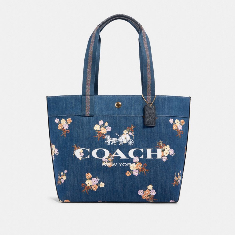 TOTE WITH PAINTED FLORAL BOX PRINT - 91049 - IM/DENIM MULTI