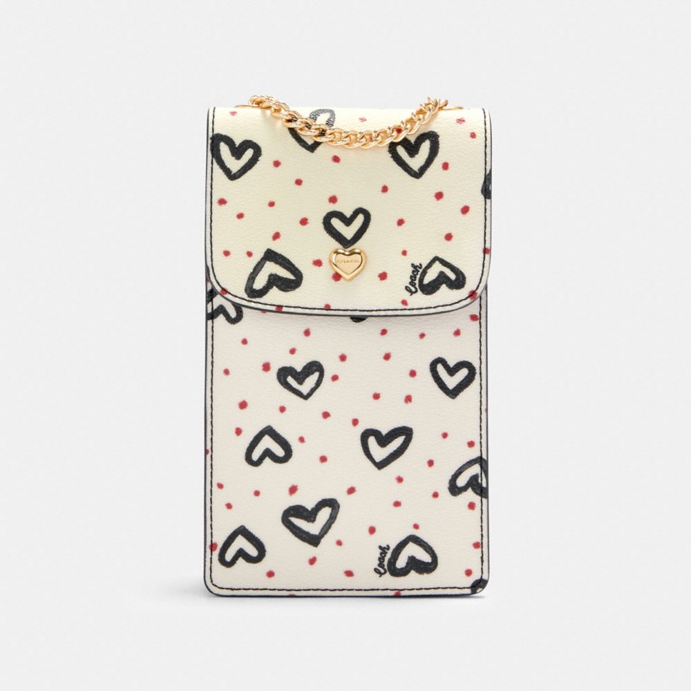 NORTH/SOUTH CROSSBODY WITH CRAYON HEARTS PRINT - IM/CHALK PINK MULTI/BLACK - COACH 91050