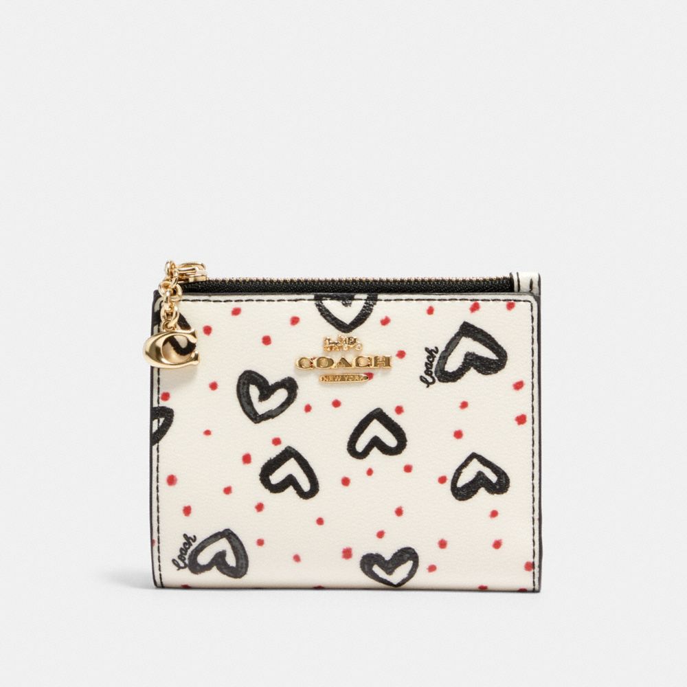 COACH 91058 Snap Card Case With Crayon Hearts Print IM/CHALK PINK MULTI/BLACK