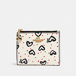 COACH 91058 Snap Card Case With Crayon Hearts Print IM/CHALK PINK MULTI/BLACK