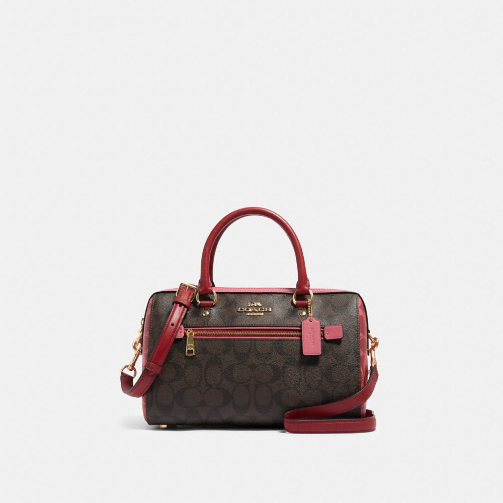 ROWAN SATCHEL IN BLOCKED SIGNATURE CANVAS - IM/BROWN MULTI - COACH 91071