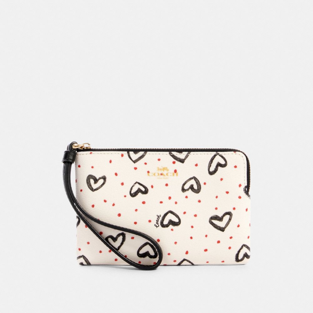 COACH 91078 - CORNER ZIP WRISTLET WITH CRAYON HEARTS PRINT IM/CHALK PINK MULTI/BLACK