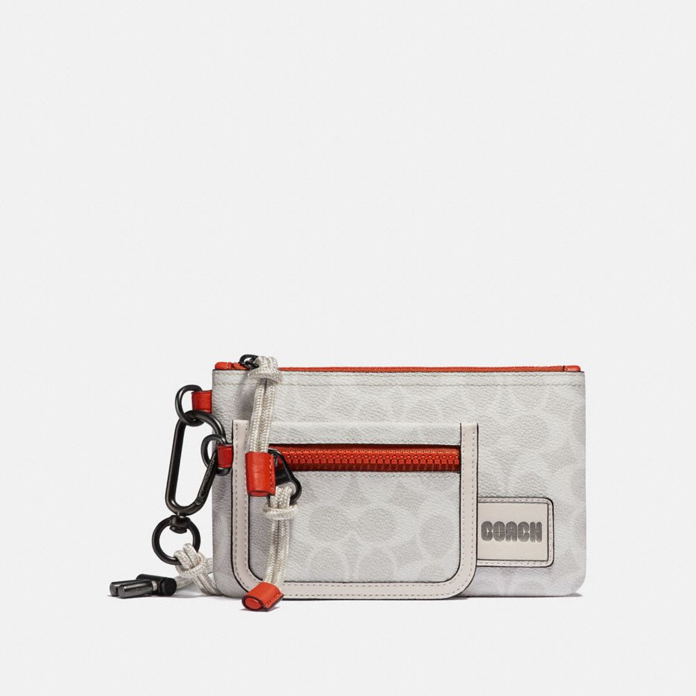 COACH 910 - DOUBLE POUCH LANYARD IN SIGNATURE CANVAS WITH COACH PATCH CHALK/MANGO