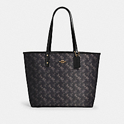 REVERSIBLE CITY TOTE WITH HORSE AND CARRIAGE PRINT - IM/BLACK GREY MULTI - COACH 91107