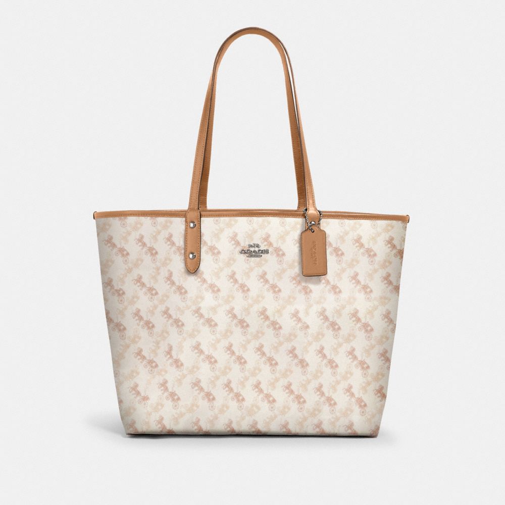 REVERSIBLE CITY TOTE WITH HORSE AND CARRIAGE PRINT - SV/CREAM BEIGE MULTI - COACH 91107