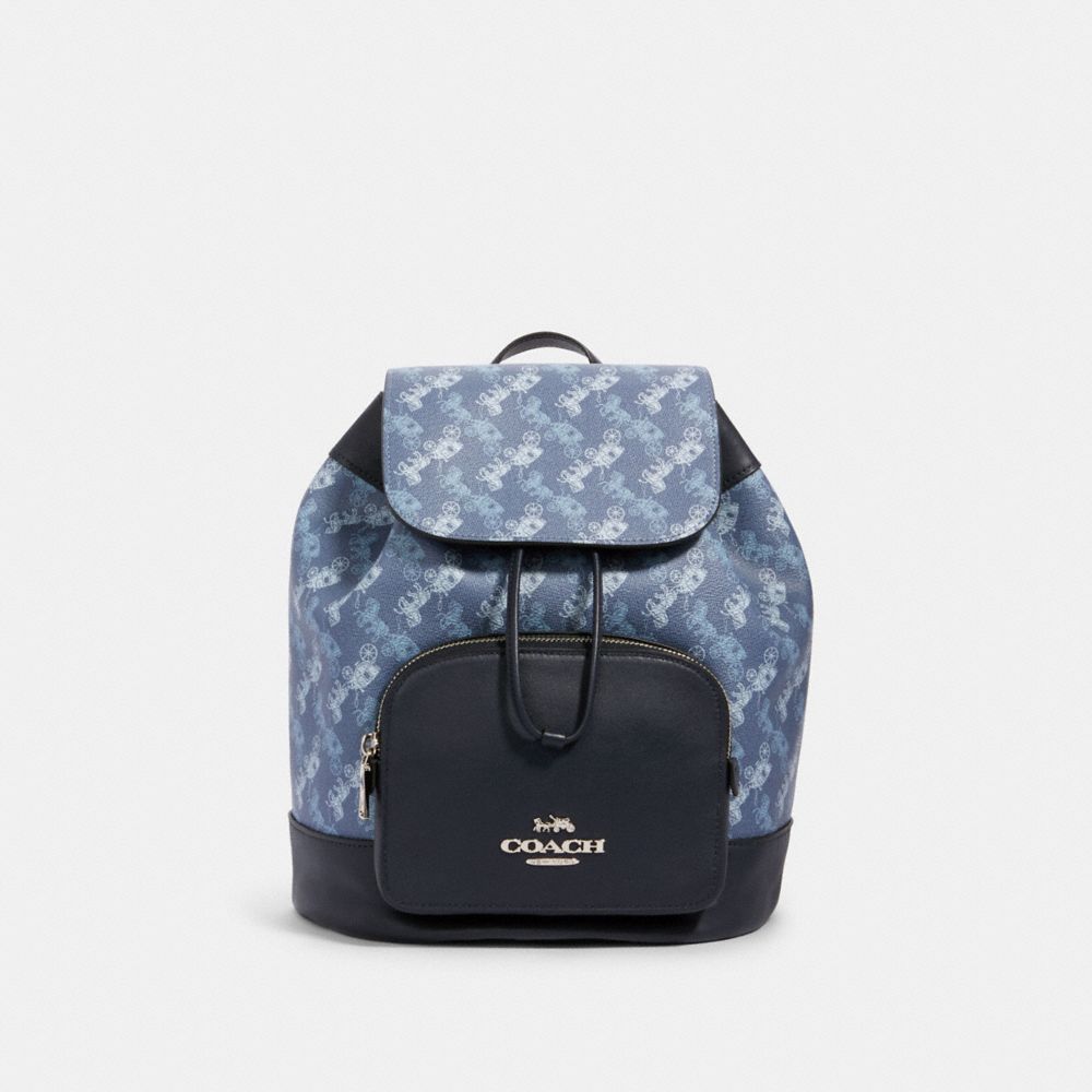 COACH 91110 Jes Backpack With Horse And Carriage Print SV/INDIGO PALE BLUE MULTI