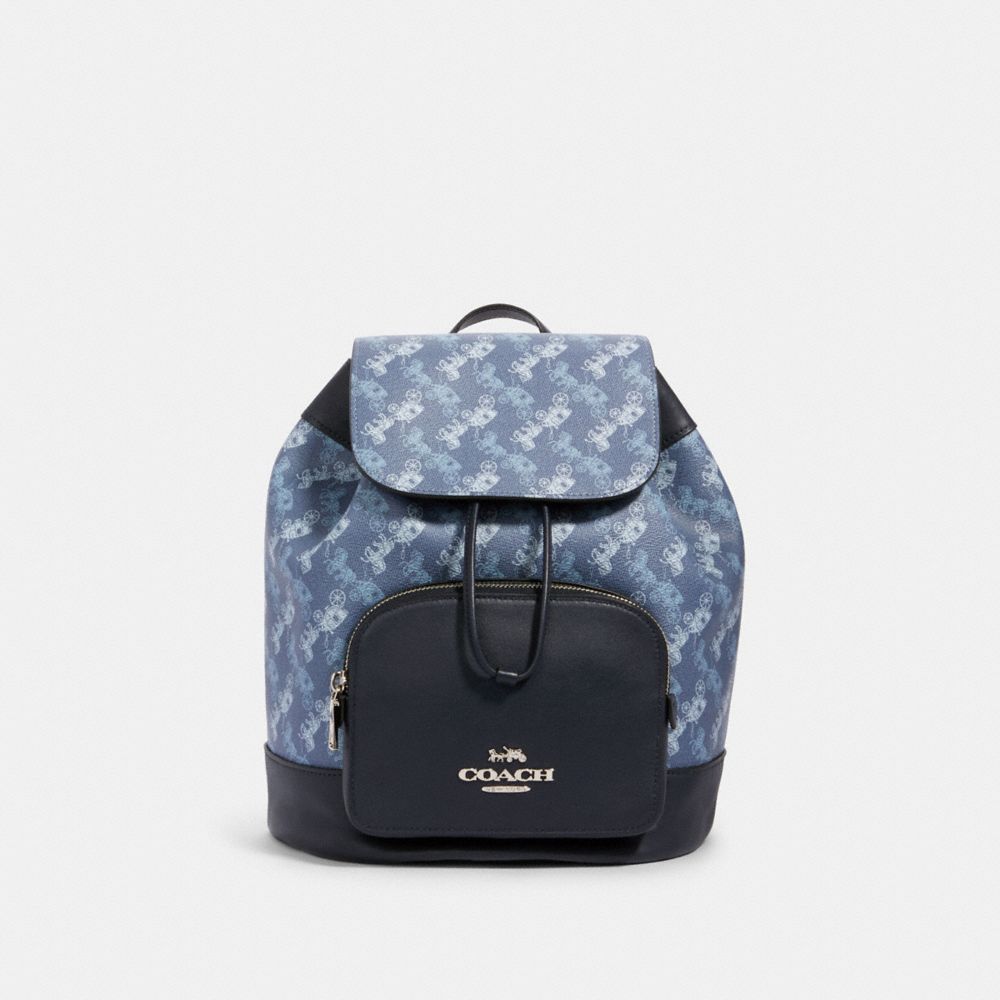 COACH 91110 JES BACKPACK WITH HORSE AND CARRIAGE PRINT SV/INDIGO PALE BLUE MULTI