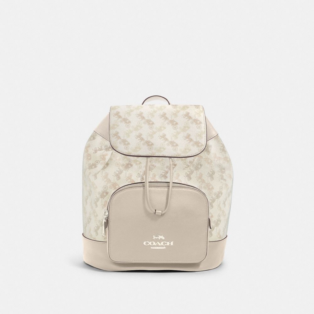 COACH 91110 Jes Backpack With Horse And Carriage Print SV/CREAM BEIGE MULTI