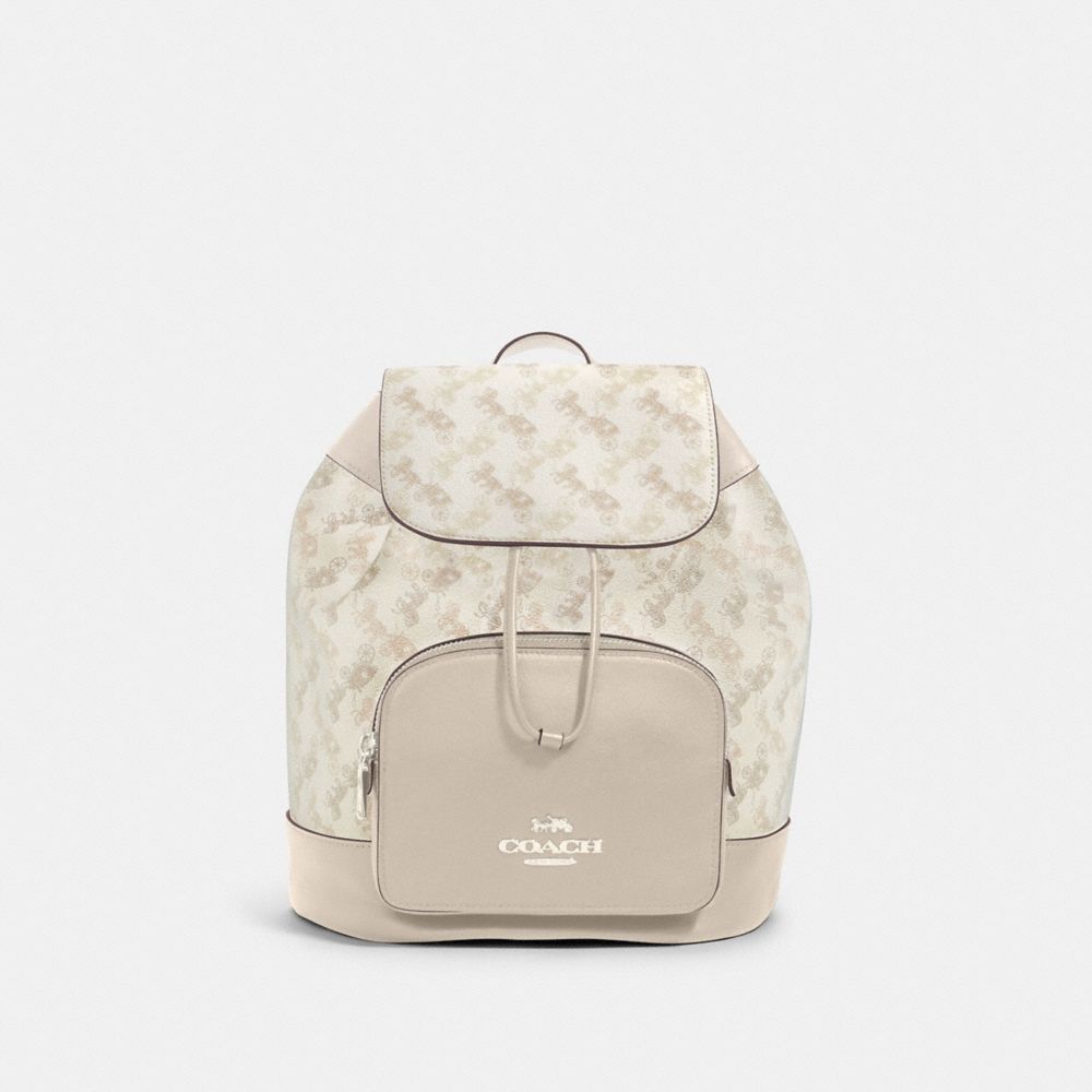 COACH 91110 JES BACKPACK WITH HORSE AND CARRIAGE PRINT SV/CREAM BEIGE MULTI