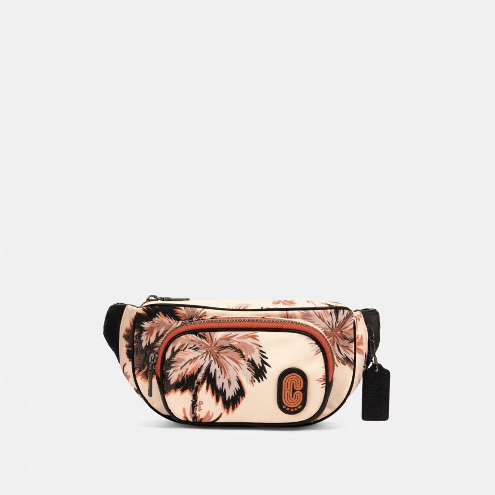 COACH COURT BELT BAG WITH GLOWING PALM PRINT - QB/PEACH MULTI - 91114