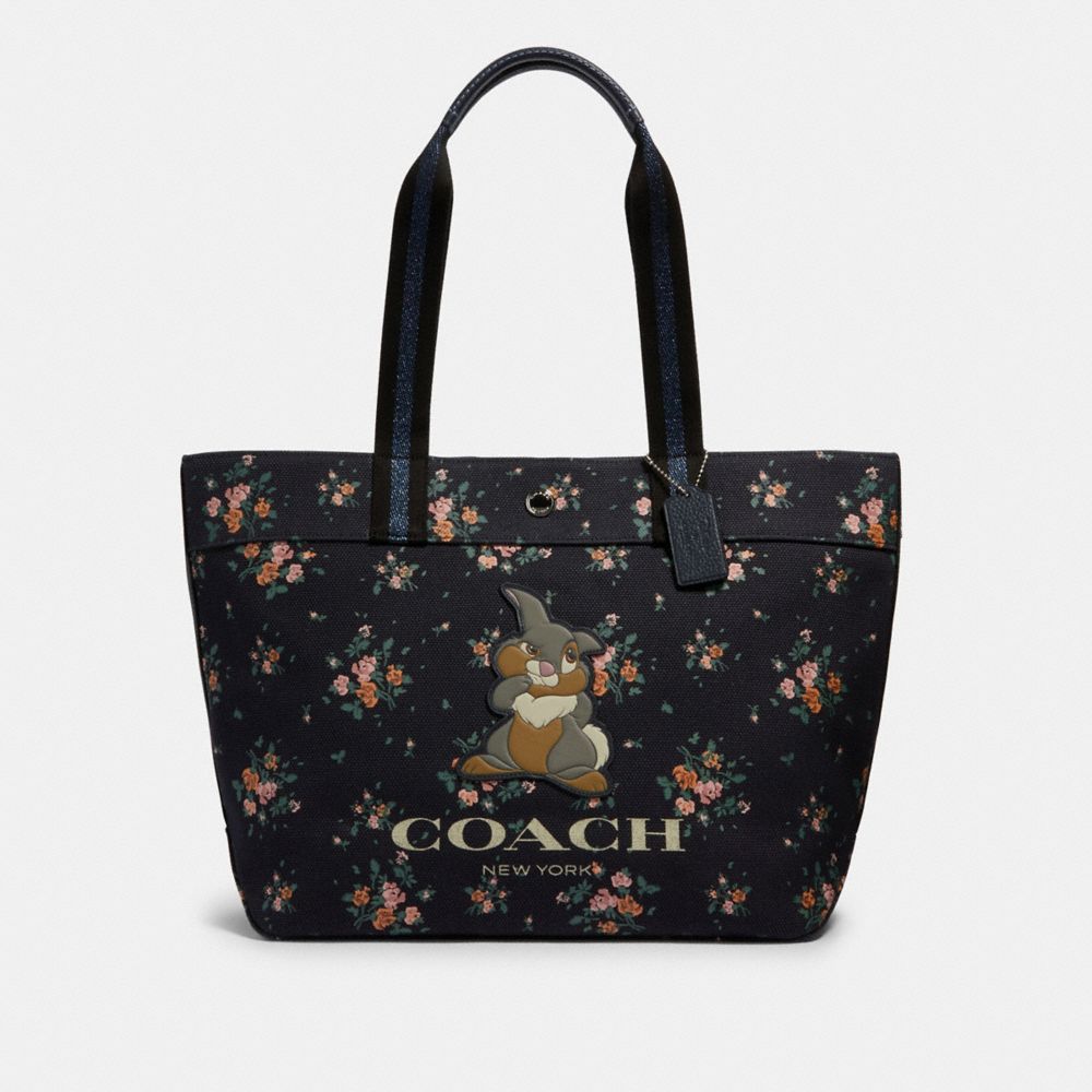 COACH 91116 Disney X Coach Tote With Rose Bouquet Print And Thumper SV/MIDNIGHT MULTI