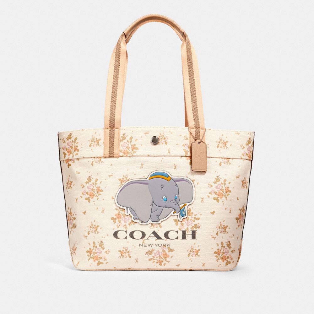 DISNEY X COACH TOTE WITH ROSE BOUQUET PRINT AND DUMBO - SV/CHALK MULTI - COACH 91119