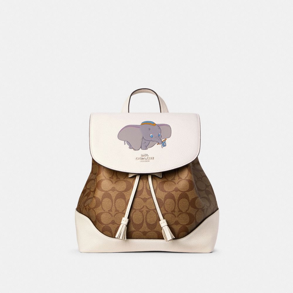 DISNEY X COACH ELLE BACKPACK IN SIGNATURE CANVAS WITH DUMBO - 91121 - SV/CHALK KHAKI MULTI