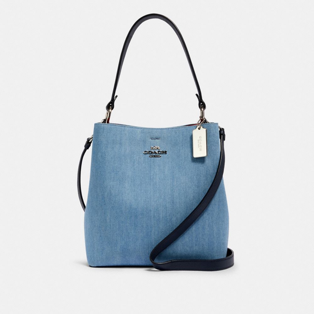 COACH TOWN BUCKET BAG - SV/DENIM BRIGHT CORAL - 91136