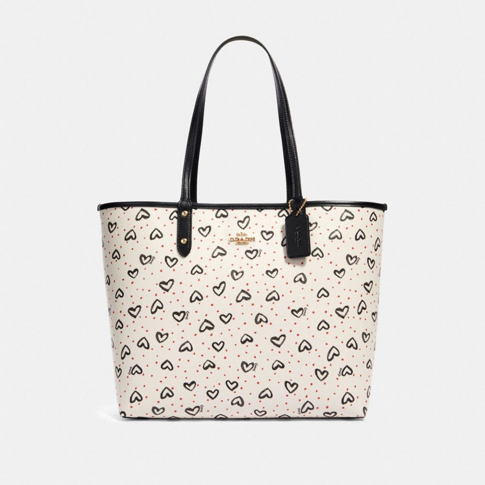 REVERSIBLE CITY TOTE WITH CRAYON HEARTS PRINT - IM/CHALK PINK MULTI/BLACK - COACH 91151