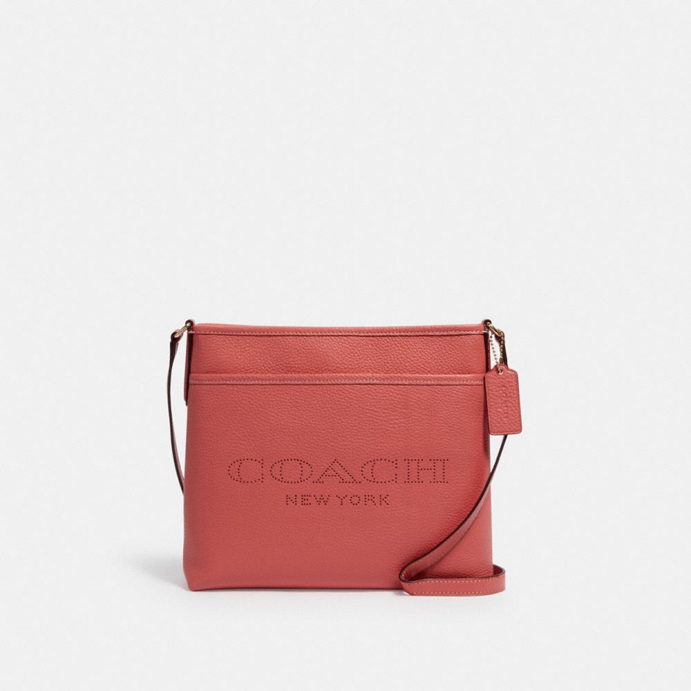 COACH 91167 FILE BAG WITH COACH PRINT IM/BRIGHT-CORAL