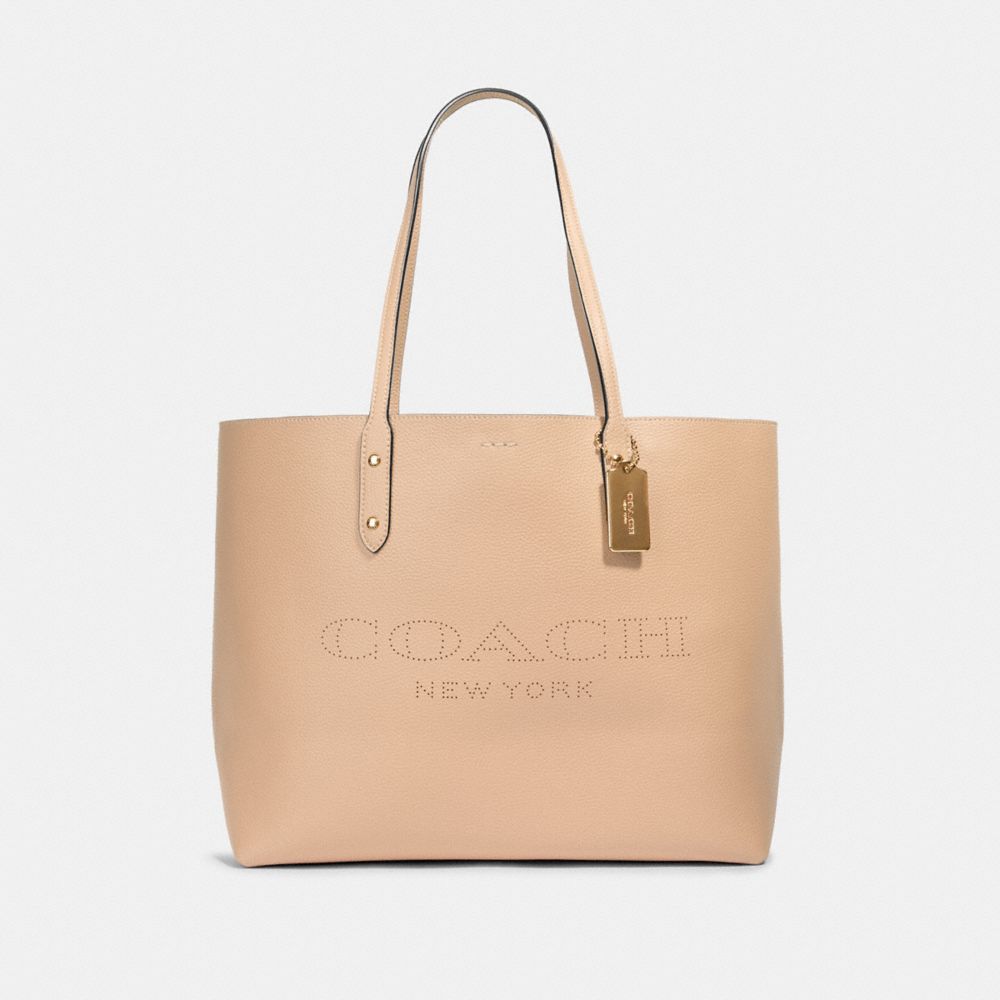 COACH 91168 Town Tote With Coach Print IM/TAUPE POPPY