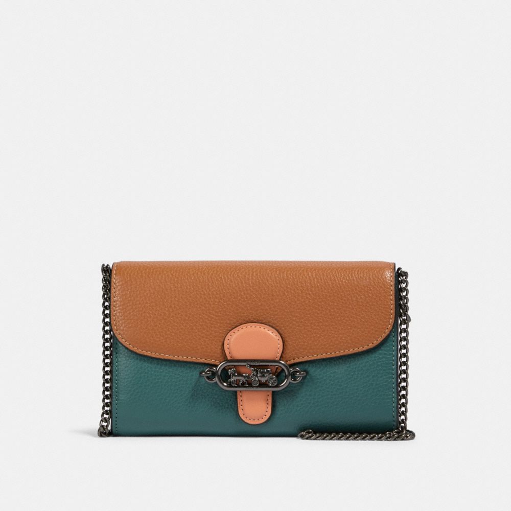 JADE CHAIN CROSSBODY IN COLORBLOCK - QB/DARK TURQUOISE MULTI - COACH 91180