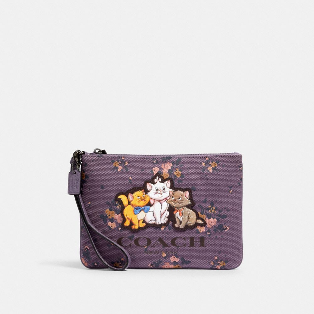 DISNEY X COACH GALLERY POUCH WITH ROSE BOUQUET PRINT AND ARISTOCATS - QB/DUSTY LAVENDER MULTI - COACH 91184