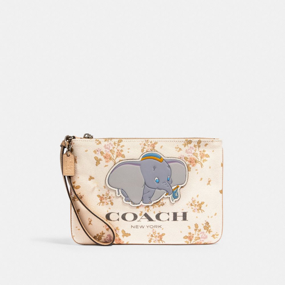 COACH 91185 Disney X Coach Gallery Pouch With Rose Bouquet Print And Dumbo SV/CHALK MULTI