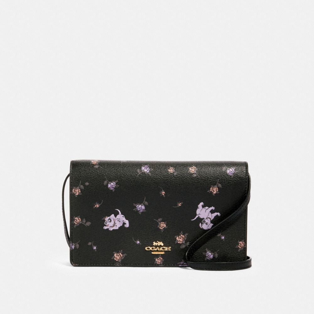 DISNEY X COACH HAYDEN FOLDOVER CROSSBODY CLUTCH WITH DALMATIAN FLORAL PRINT - 91187 - IM/BLACK MULTI