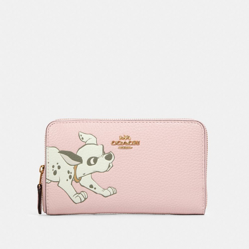 DISNEY X COACH MEDIUM ZIP AROUND WALLET WITH DALMATIAN - IM/BLOSSOM - COACH 91191