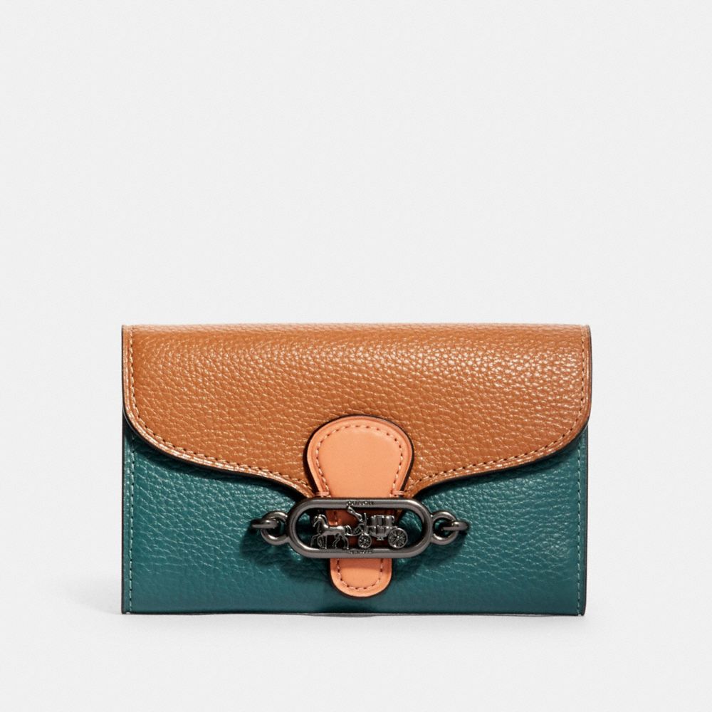 COACH JADE MEDIUM ENVELOPE WALLET IN COLORBLOCK - QB/DARK TURQUOISE MULTI - 91194