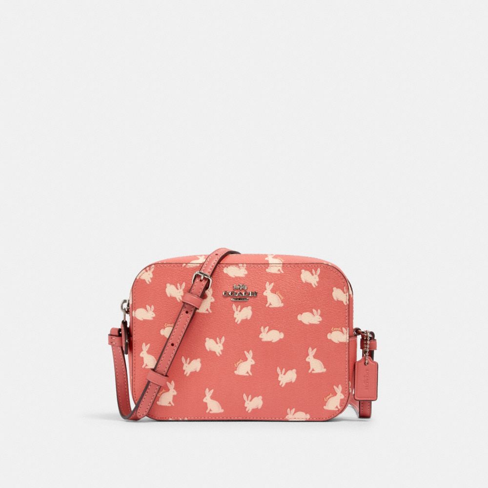 COACH 91204 - MINI CAMERA BAG WITH BUNNY SCRIPT PRINT SV/BRIGHT CORAL