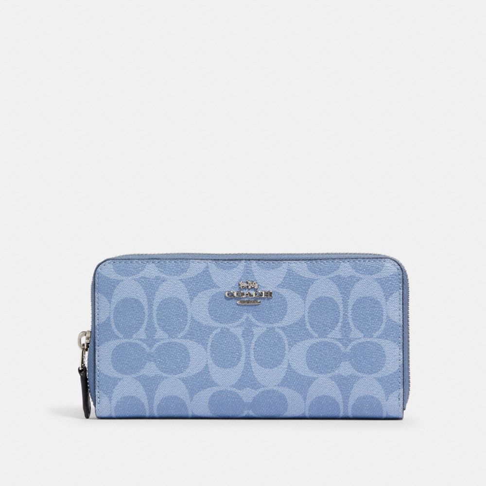 COACH 91205 ACCORDION ZIP WALLET IN SIGNATURE CANVAS SV/LIGHT-DENIM