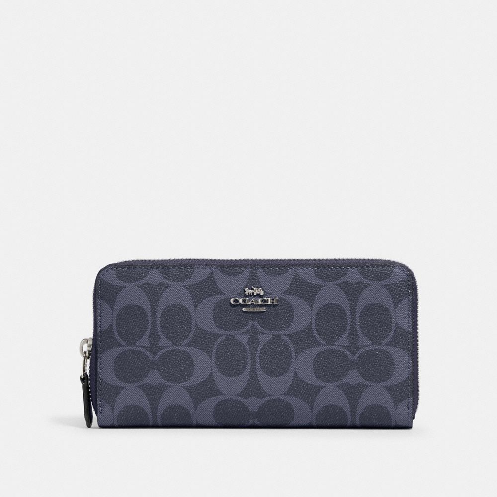 COACH 91205 ACCORDION ZIP WALLET IN SIGNATURE CANVAS SV/DENIM MIDNIGHT