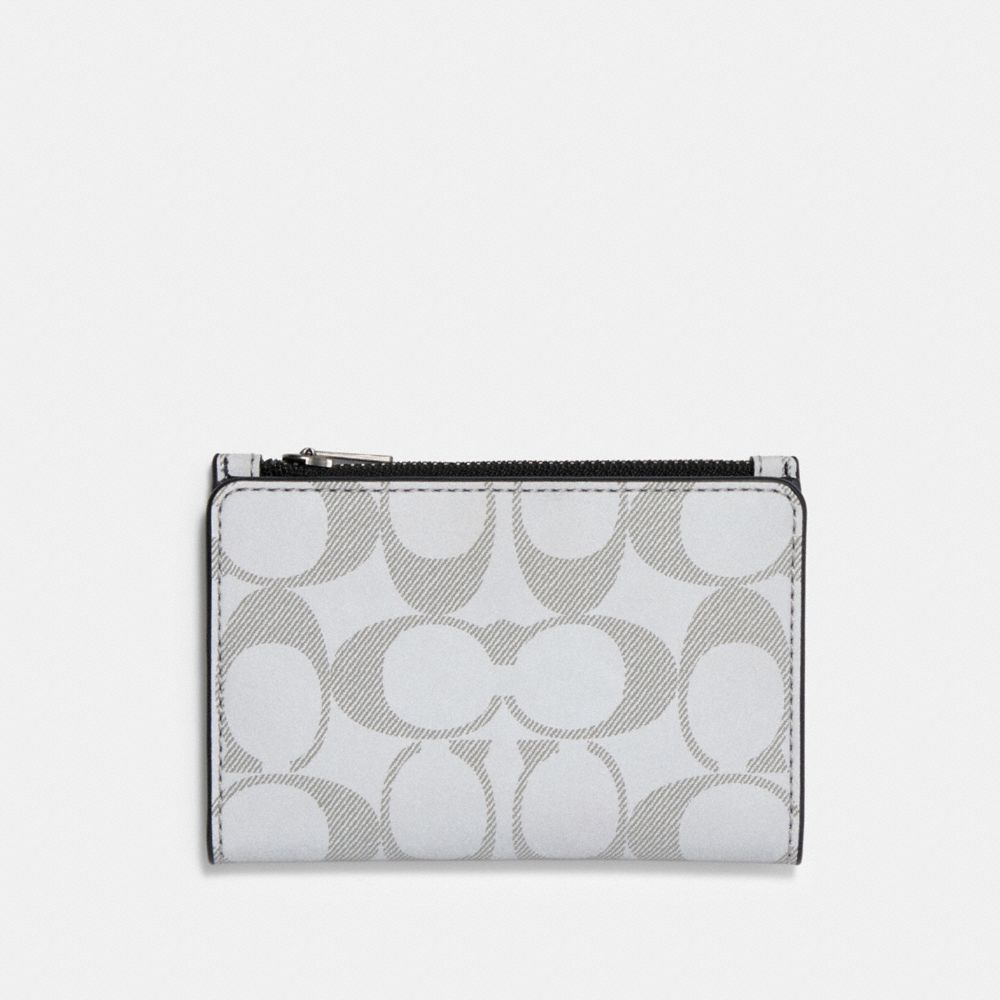 COACH 91225 BIFOLD CARD WALLET IN REFLECTIVE SIGNATURE CANVAS QB/REFLECTIVE-SILVER