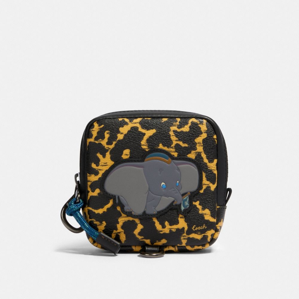 DISNEY X COACH SQUARE HYBRID POUCH WITH WAVY ANIMAL PRINT AND DUMBO - QB/YELLOW MULTI - COACH 91227