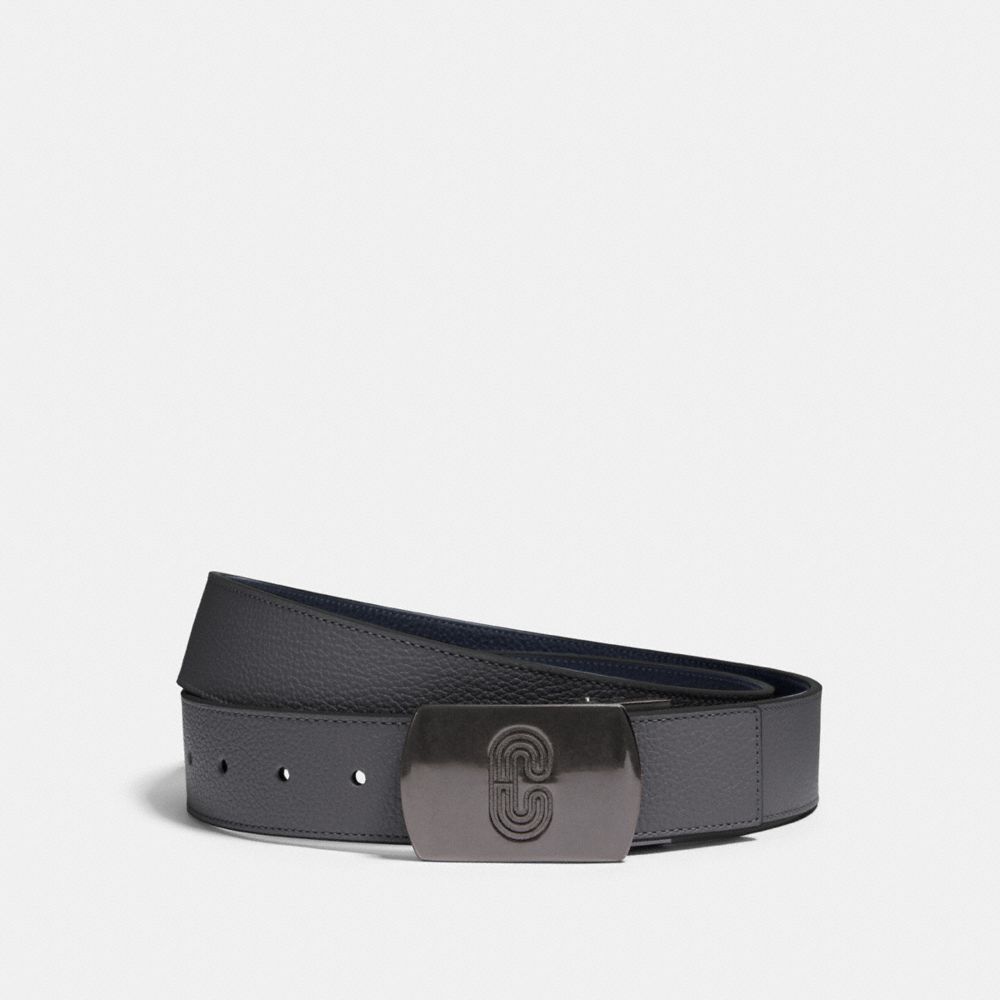 COACH PLAQUE BUCKLE CUT-TO-SIZE REVERSIBLE BELT, 38MM - QB/INDUSTRIAL GREY NAVY - 91232