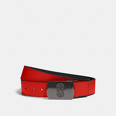COACH 91232 PLAQUE BUCKLE CUT-TO-SIZE REVERSIBLE BELT, 38MM QB/MIAMI-RED-BLUE-JAY