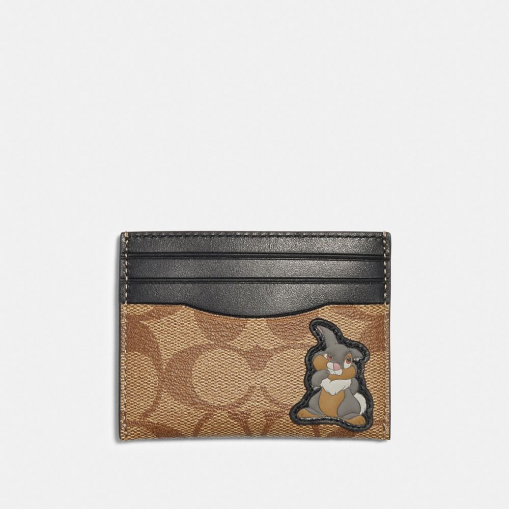 COACH 91245 DISNEY X COACH SLIM CARD CASE IN SIGNATURE CANVAS WITH THUMPER QB/TAN BLACK