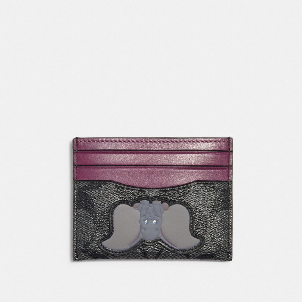 COACH 91246 Disney X Coach Slim Card Case In Signature Canvas With Dumbo QB/CHARCOAL PLUM MULTI