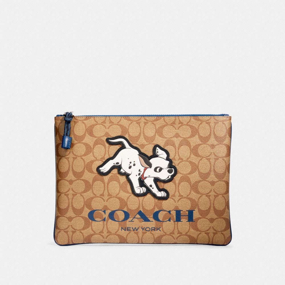 COACH 91247 Disney X Coach Large Pouch In Signature Canvas With Dalmatian QB/TAN ADMIRAL MULTI