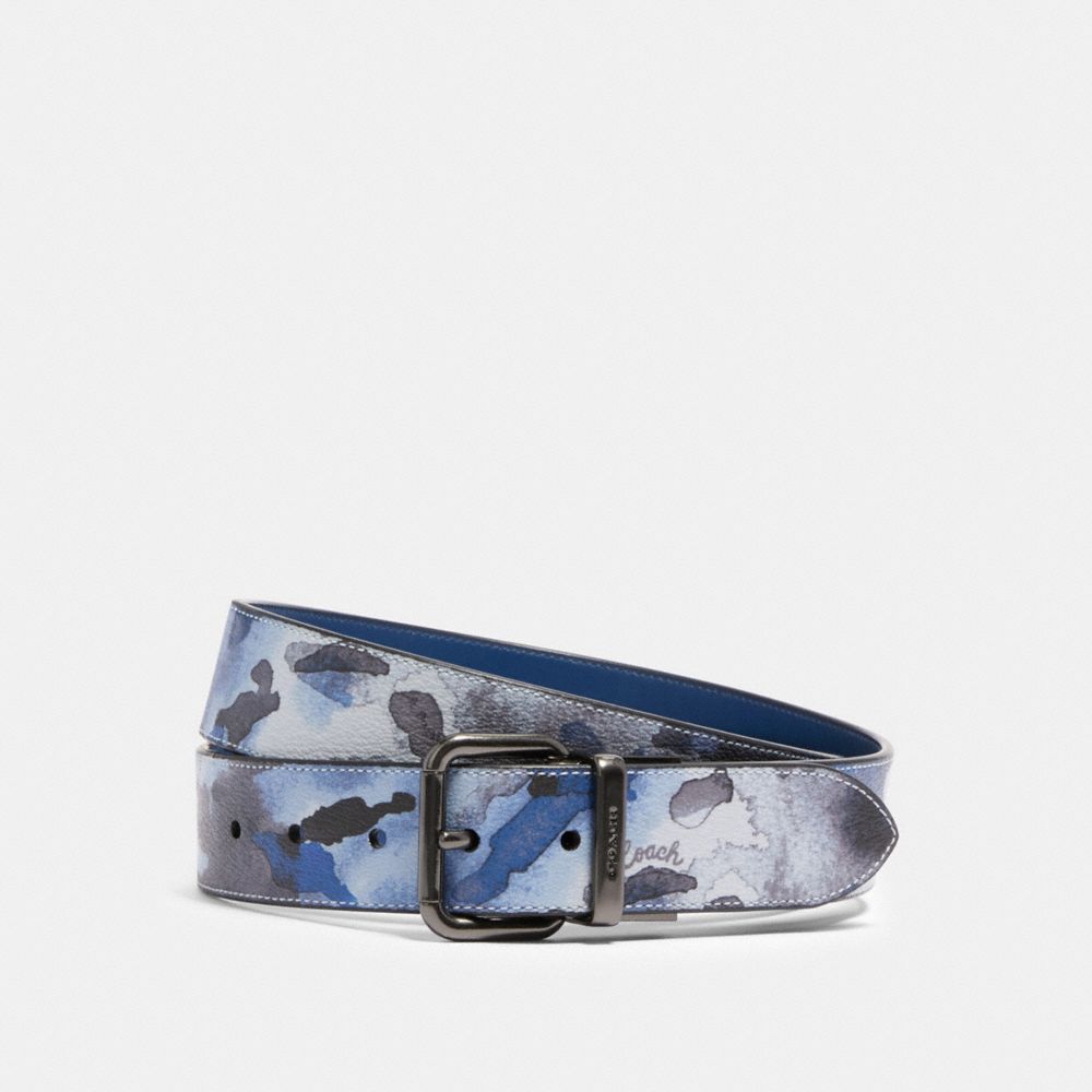 HARNESS BUCKLE CUT-TO-SIZE REVERSIBLE BELT WITH WATERCOLOR SCRIPT PRINT, 38MM - 91254 - QB/BLUE MULTI