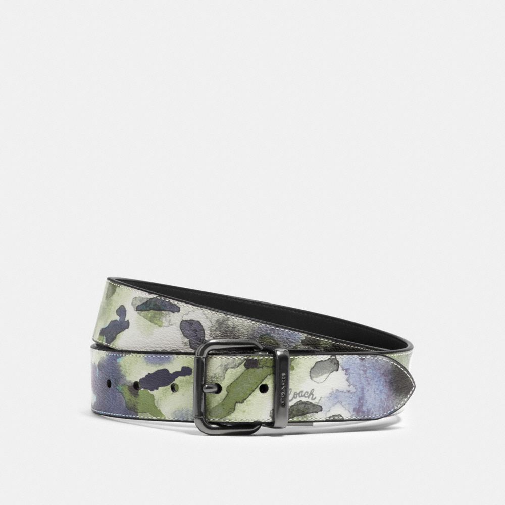COACH 91254 - HARNESS BUCKLE CUT-TO-SIZE REVERSIBLE BELT WITH WATERCOLOR SCRIPT PRINT, 38MM QB/GREEN MULTI